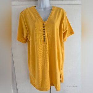 Women's V-Neck Button Top - Yellow
